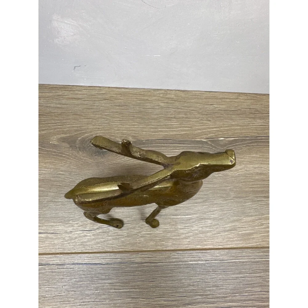 Vintage MCM Solid Brass Spotted Deer Figurine, Christmas Reindeer Decor, 6.5x5 I